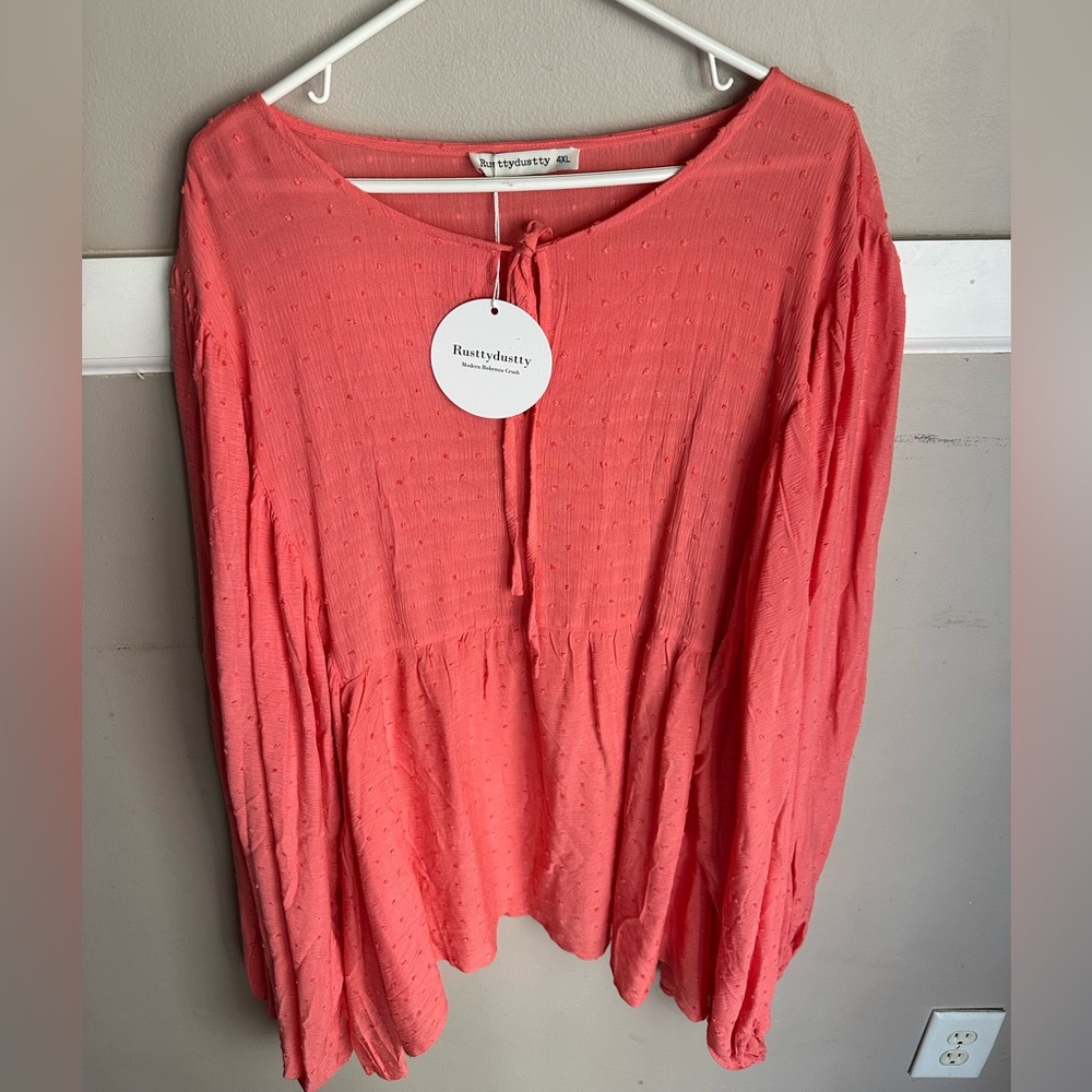 Rusttydustty Coral Blouse for Women Size 4X NWT